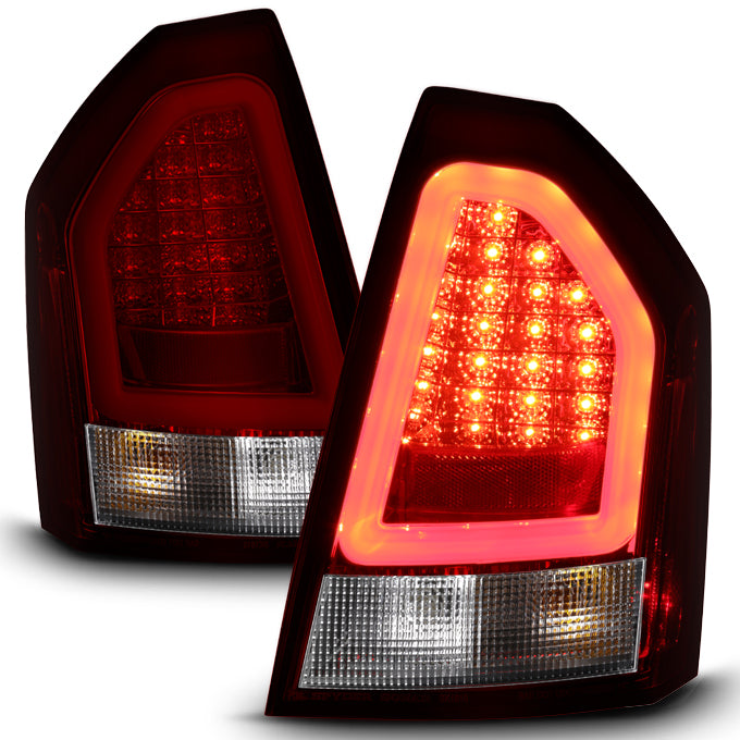 Red Smoke Tail Light Lamps Set For 2008-2010 Chrysler 300 Base & Touring Models - Left & Right