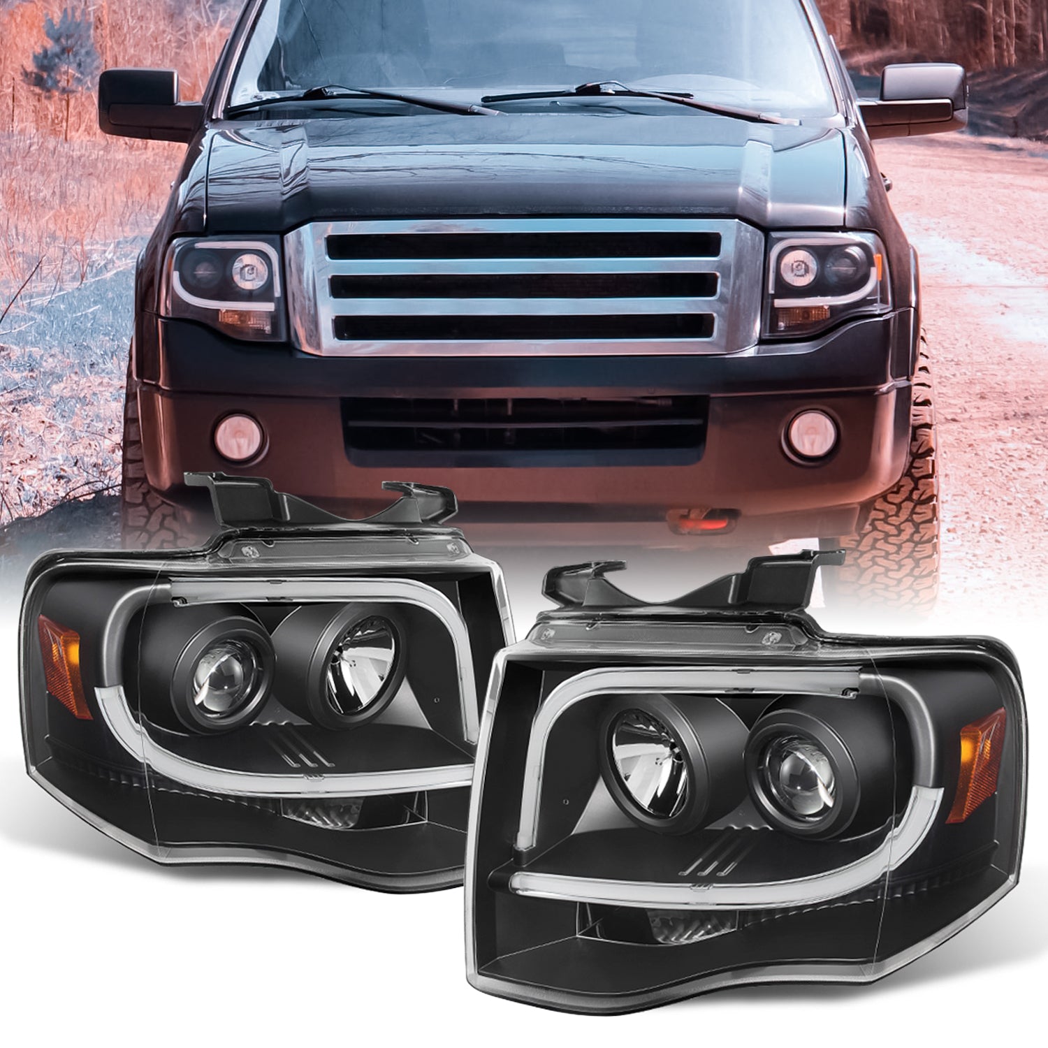 AKKON - For Ford Expedition Black Bezel Latest LED Daylight Tube Desig