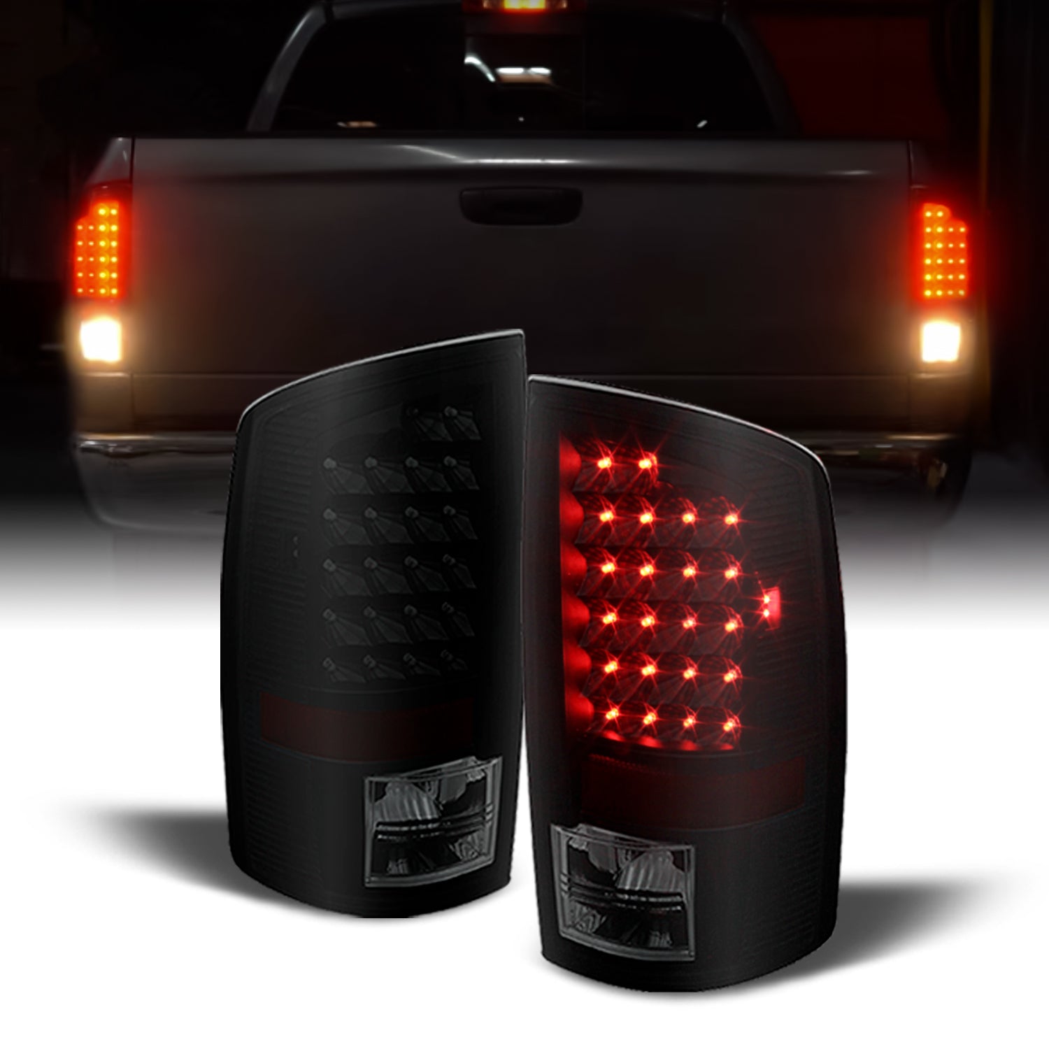 Dodge Tail Lights Pair Of Black LED Tail Lights For 2002-2006 Dodge Ram 1500 /2500/3500 – Clear Lens, Smoked Housing Smoked Tail Lights - Foto 7