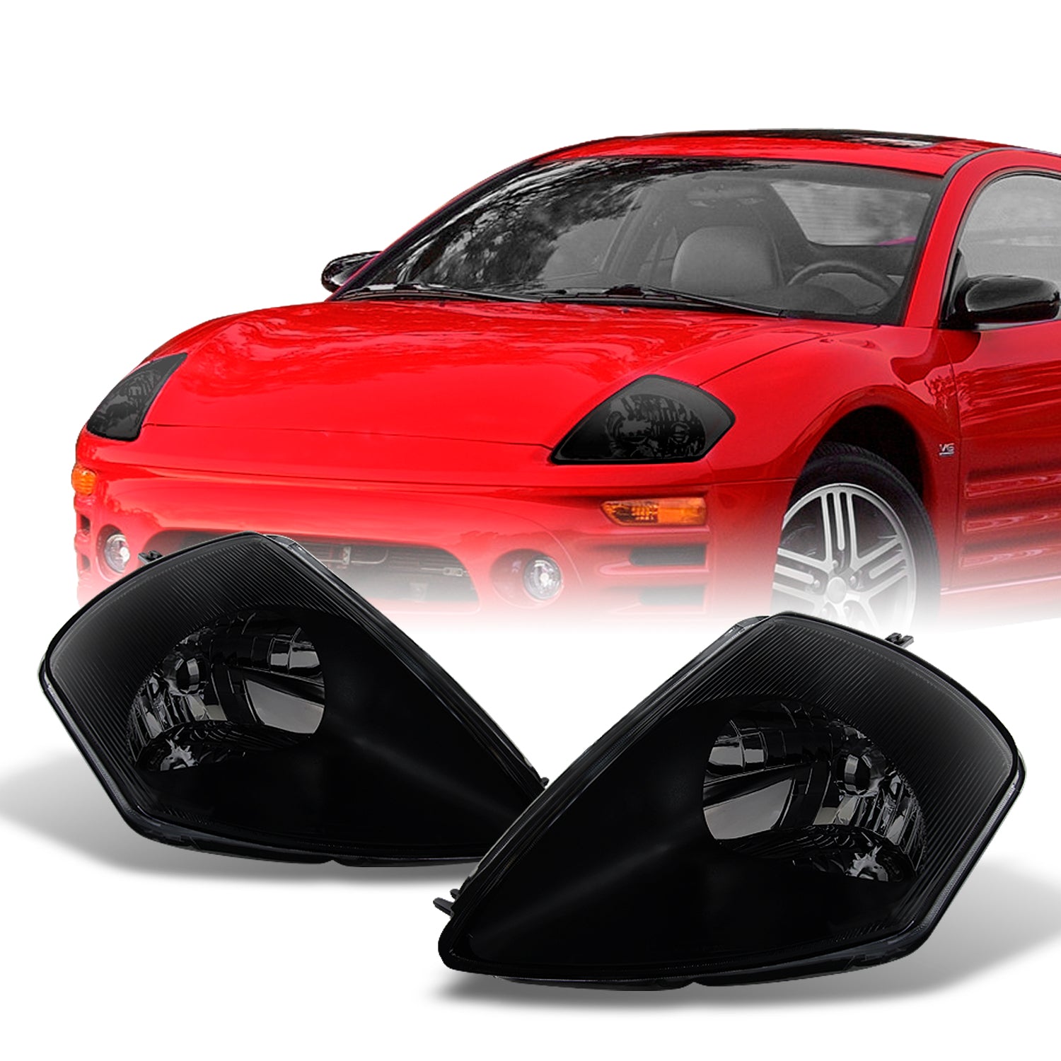 AKKON - For Mitsubishi Eclipse Black Smoked Headlights Head Lamps Repa