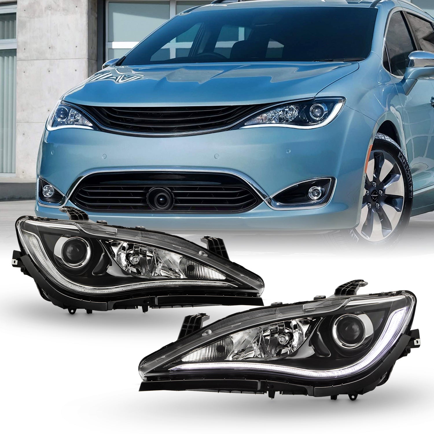 CCIYU Right Passenger Side Headlight Assembly For 2017-2020 Chrysler Pacifica – Halogen, Black Trim, DOT