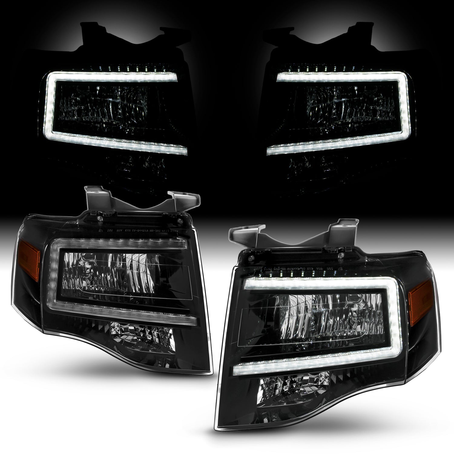 Chrome Housing Headlights For 2007-2014 Ford Expedition – Amber Corner, Halogen, DOT/SAE