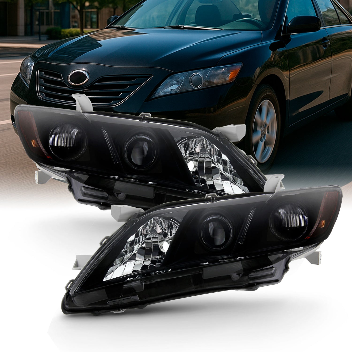 あい Camry Halo Headlights Black Projector Headlight Assembly Pair For
