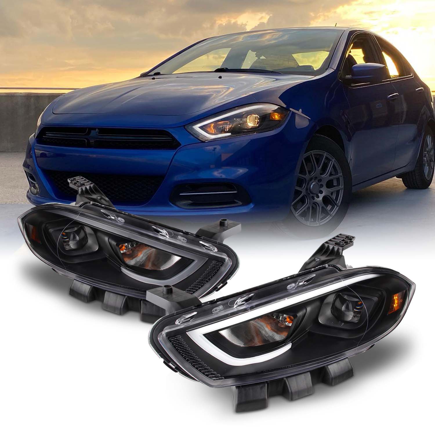 For DODGE Dart 2013 2014 2015 4-sides HIR2 9012 LED Headlight Hi/Lo beam White