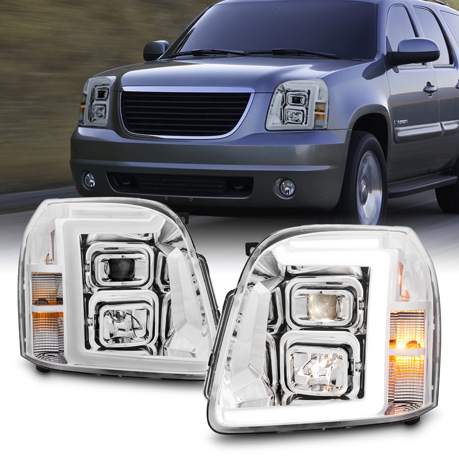 SPEC-D TUNING Faros Delanteros LED Tipo Halo Negros Compatibles Con GMC Yukon 2007-2014, GMC