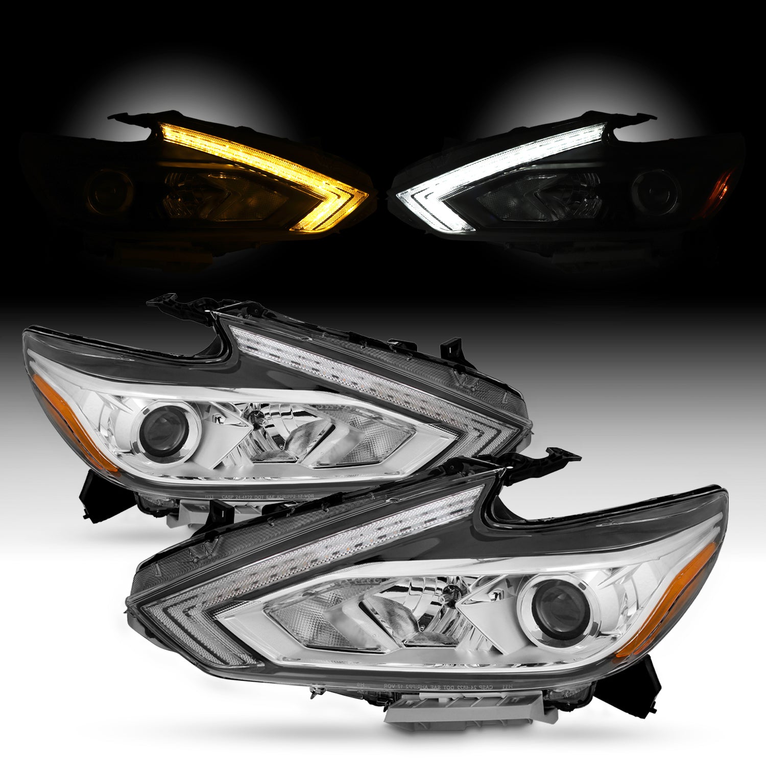 Bryght Halogen Headlights For 2016-2018 Nissan Altima 4Dr – Chrome Housing, W/o LED DRL, Pair