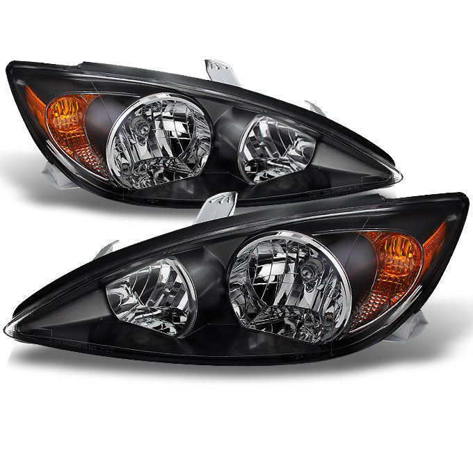 Speed Daddy Chrome Housing Headlights For Toyota Camry 2002-2004 – Amber Corner, Clear Lens, Halogen – Driver & Passenger Pair