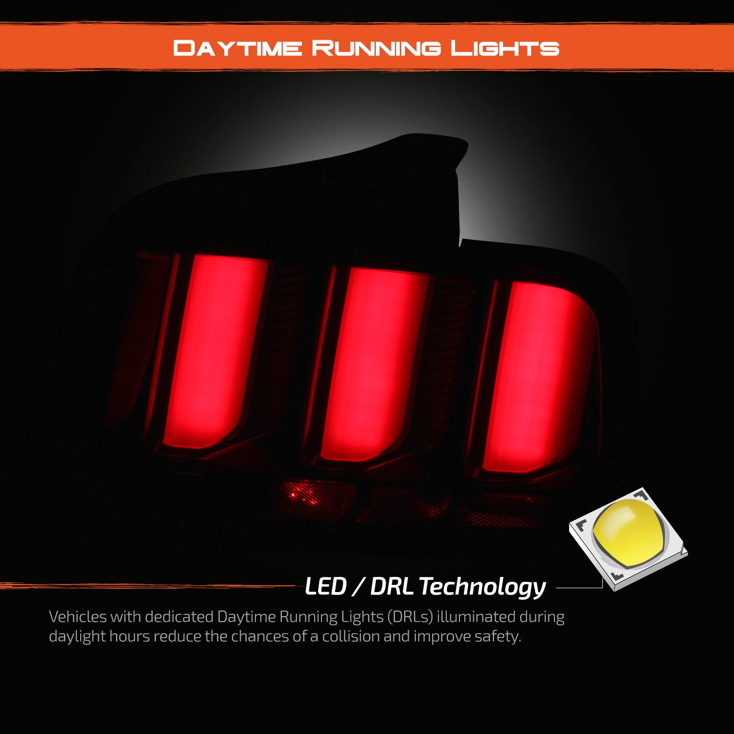 LED Third Brake Light For 2005-2009 Ford Mustang - Red Lens, Black Housing (LBL0703)