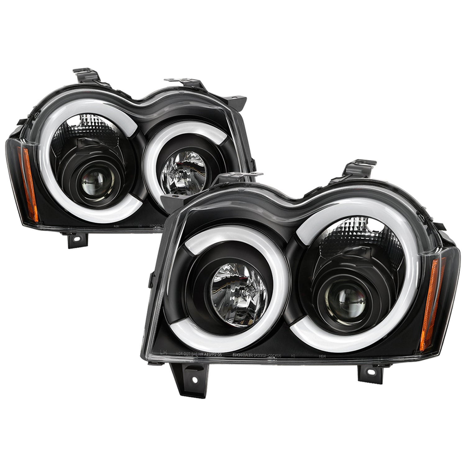 SEBLAFF Headlight Assembly Pair For Jeep Grand Cherokee 2005-2007 – Black Housing, Halogen, DOT