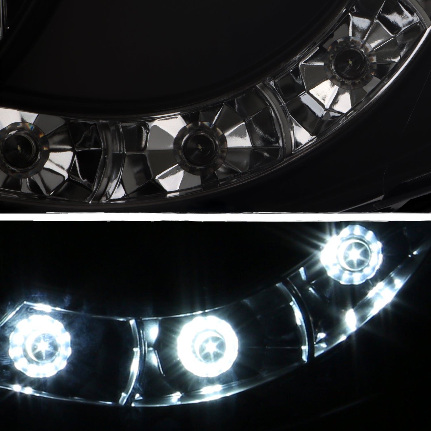 OEMASSIVE JDM Black Dual Halo Projector LED Headlights For 1997-2000 Toyota Tacoma Pickup - Pair