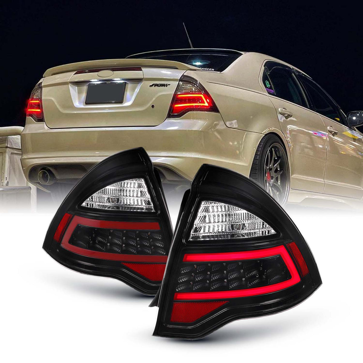 2010-2012 Ford Fusion Black LED Tail Lights - LT-FUS10JMLED-TM 2010-2012 Ford Fusion Black LED Tail Lights - LT-FUS10JMLED-TM