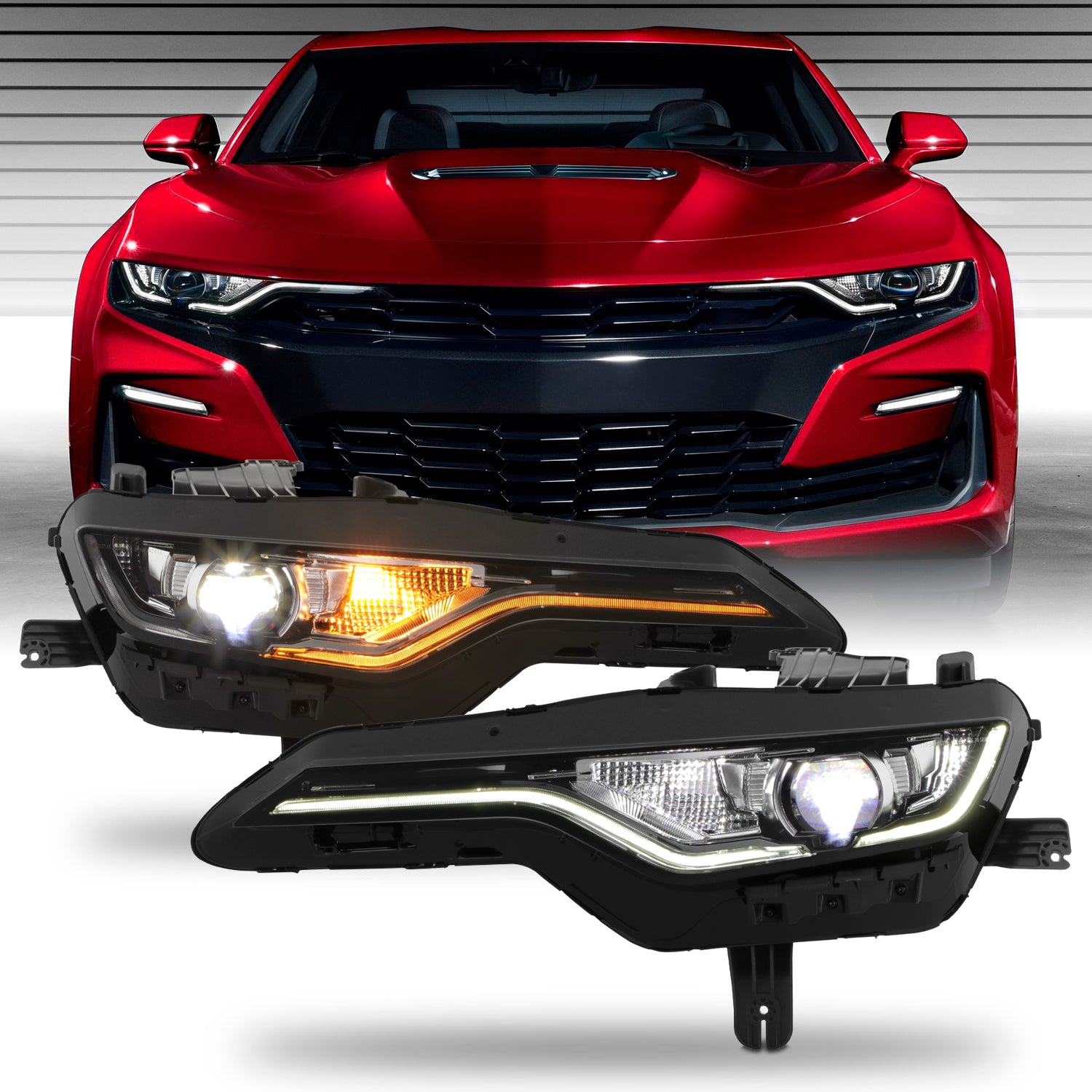 AKKON - Fit 2019-2024 Chevy Camaro [Full LED] w/DRL Switchback Headlig