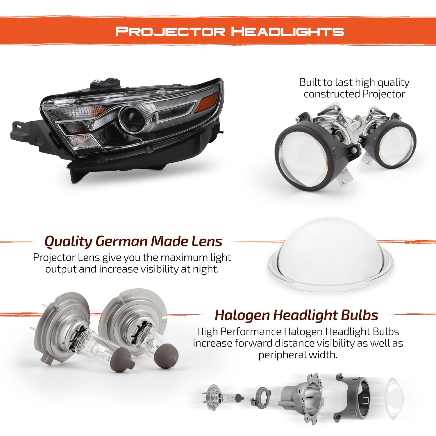 AKKON - Fits 2013-2014 Ford Taurus [Halogen Type] Projector