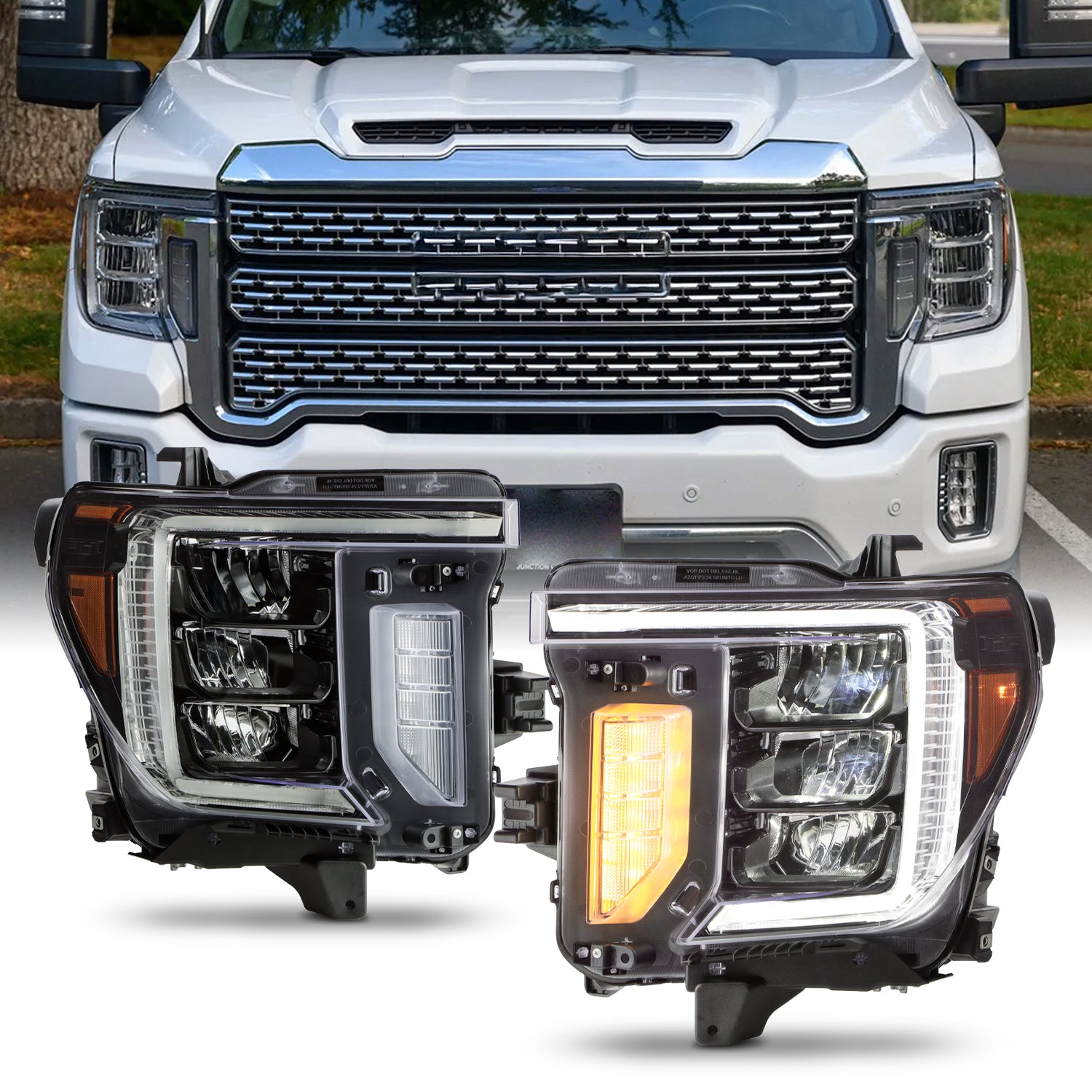 AKKON - Fits 2020-2023 GMC Sierra 2500 3500 HD [FULL LED] Black Headli