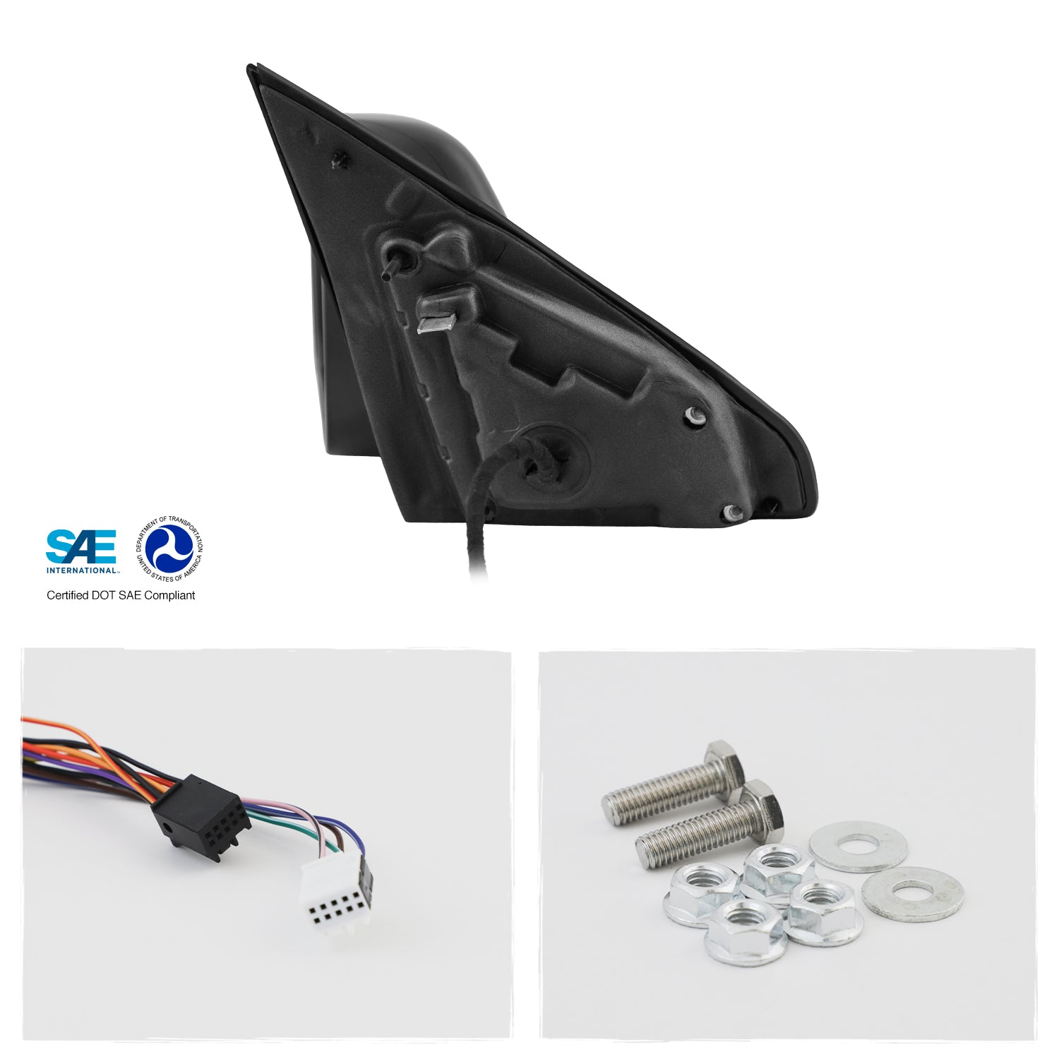 Kool Vue Left Side Towing Mirror For 2019-2024 Ram 1500 - Power Heated, Textured Black, Manual Fold