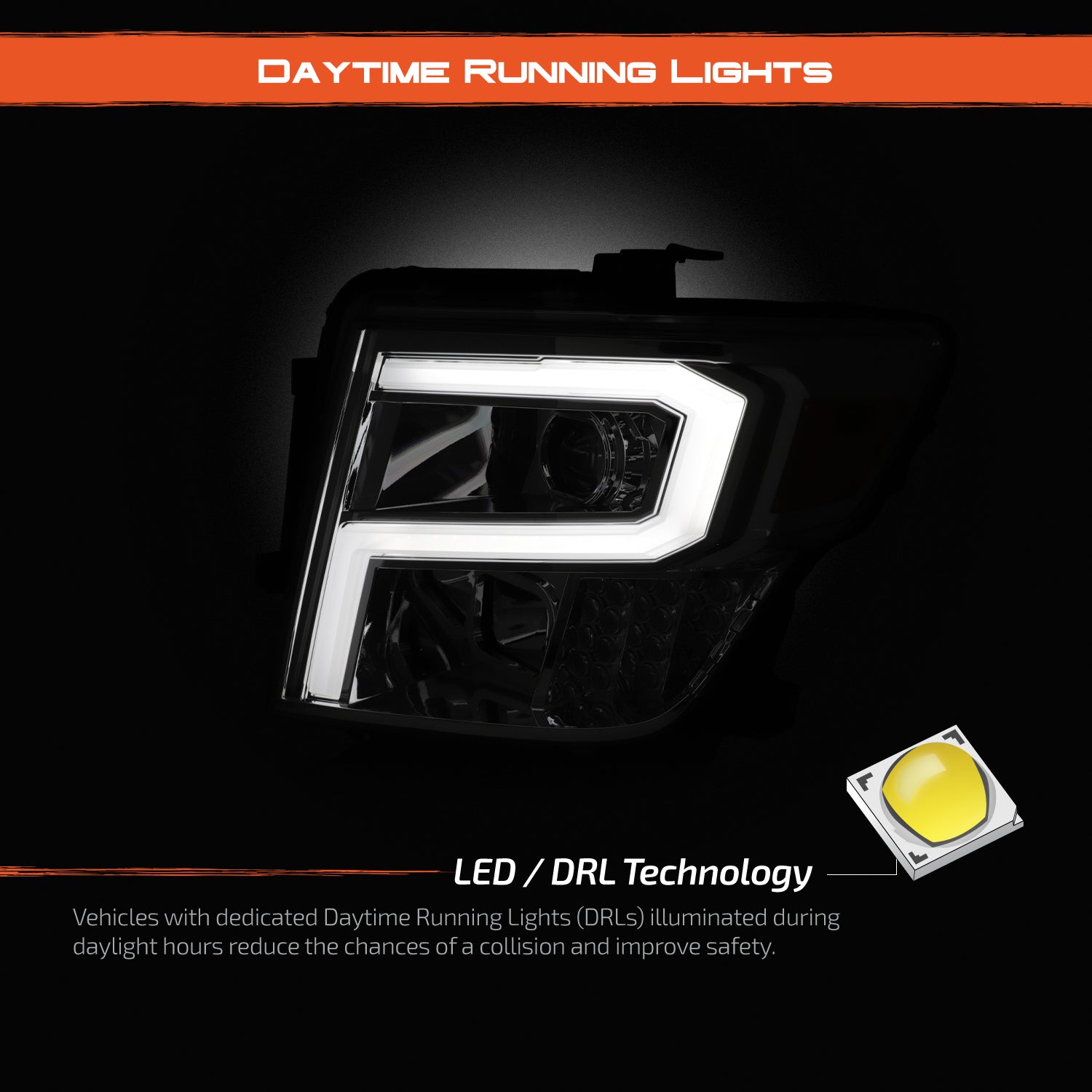 OEMASSIVE Black Smoke Projector Headlights With LED Tube For 2016-2024 Nissan Titan - Pair