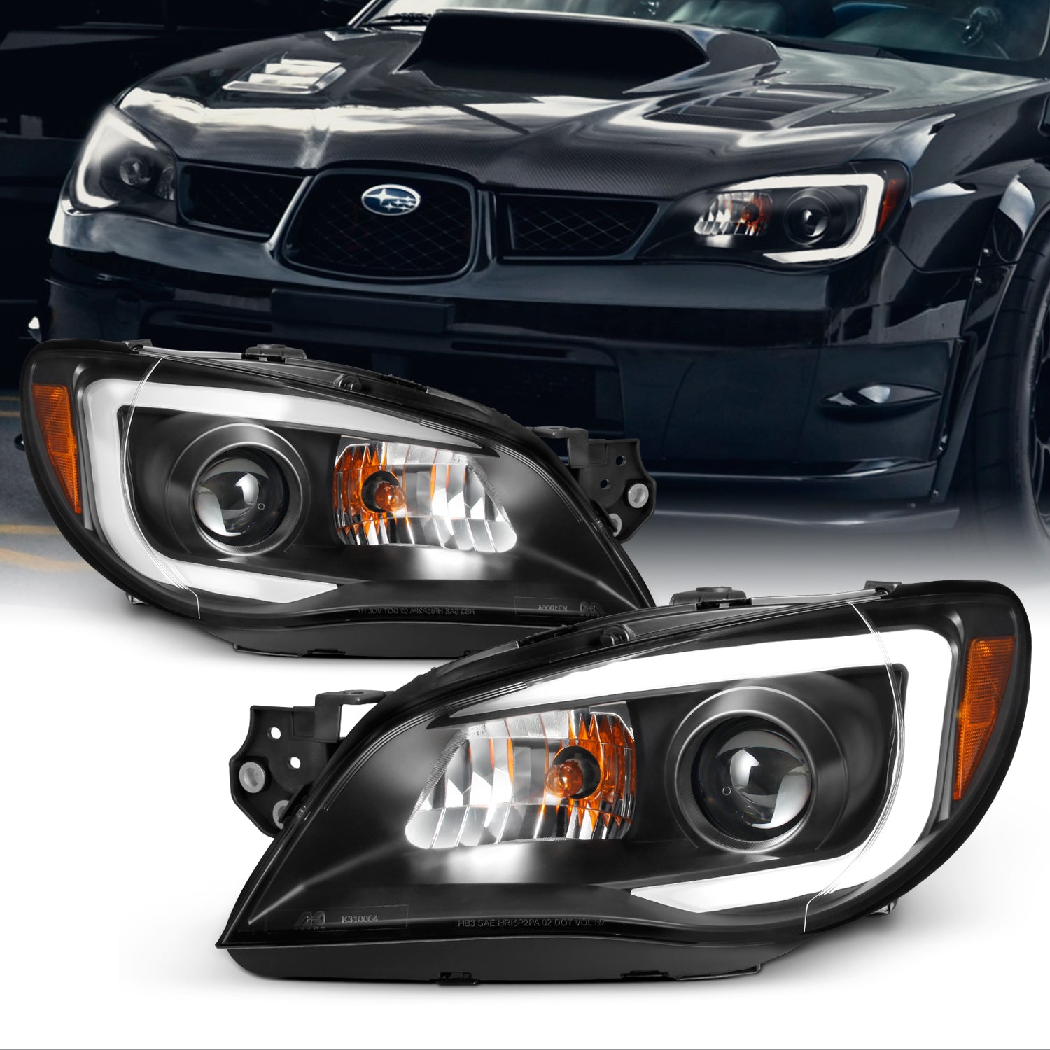 Autozensation Black LED Projector Headlights For 2006-2007 Subaru Impreza WRX STI