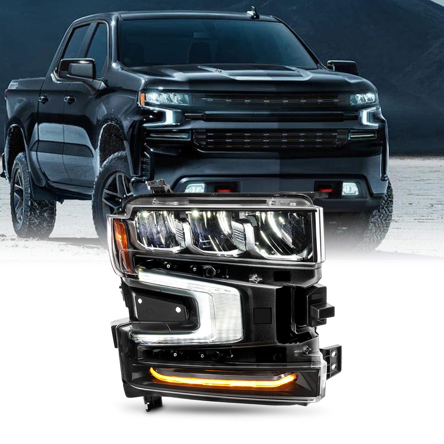 AKKON - Fits 2019-2021 Chevy Silverado 1500 [FULL LED] Black Headlight