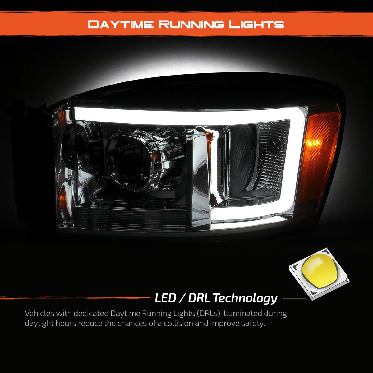 Pair Of Headlight Assemblies For 2006-2009 Dodge Ram 1500/2500/3500 - Chrome Bezel, Halogen